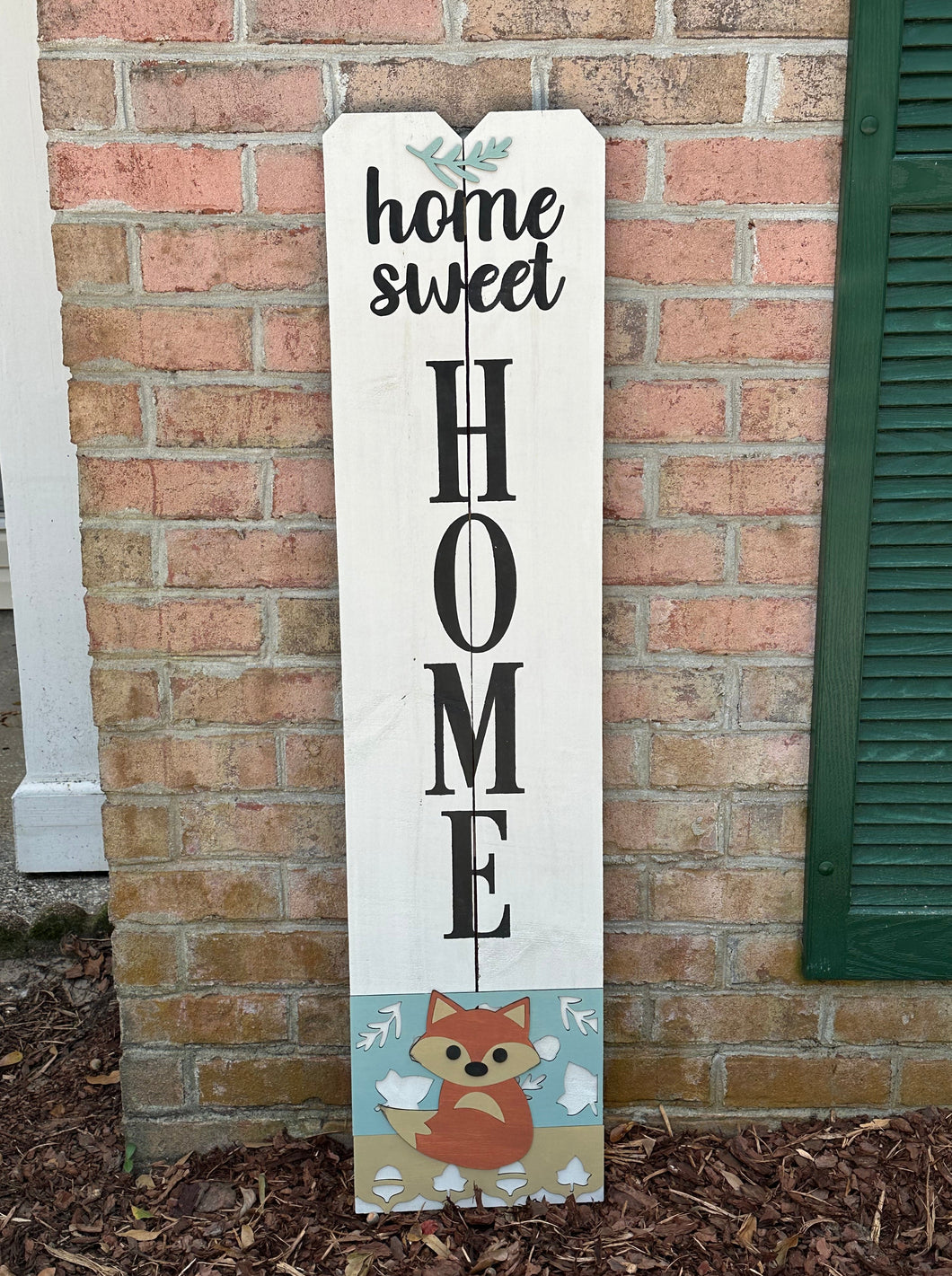 Home Sweet Home - Fall Fox Fence Board Porch Leaner