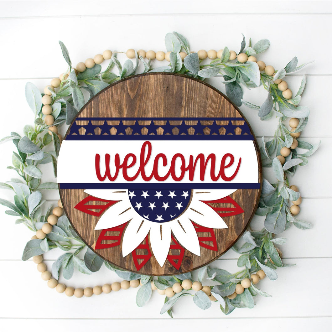 Welcome - Patriotic Sunflower 3D Door Hanger