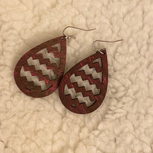 Load image into Gallery viewer, Chevron Teardrop Design Wood Earrings
