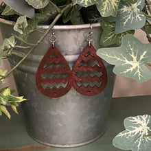 Load image into Gallery viewer, Chevron Teardrop Design Wood Earrings
