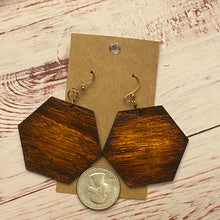 Load image into Gallery viewer, Sunset Hexagon Design Wood Earrings