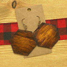 Load image into Gallery viewer, Sunset Hexagon Design Wood Earrings
