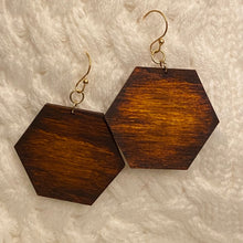 Load image into Gallery viewer, Sunset Hexagon Design Wood Earrings
