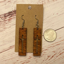 Load image into Gallery viewer, Cross Knockout Rectangle Design Wood Earrings