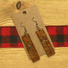 Load image into Gallery viewer, Cross Knockout Rectangle Design Wood Earrings