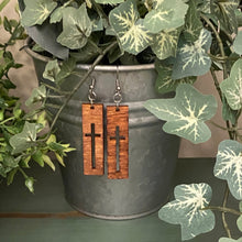 Load image into Gallery viewer, Cross Knockout Rectangle Design Wood Earrings