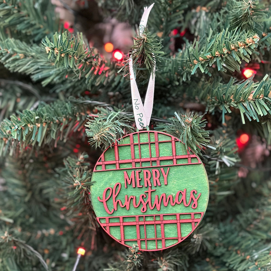Merry Christmas - Mad for Plaid Ornament - 2D