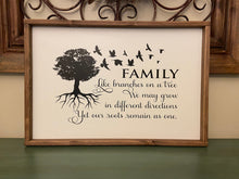 Load image into Gallery viewer, Farmhouse decor/farmhouse sign/wood sign/wall decor/wall sign/home decor/Family/branches/roots/tree/grow/Dining room/living room/home