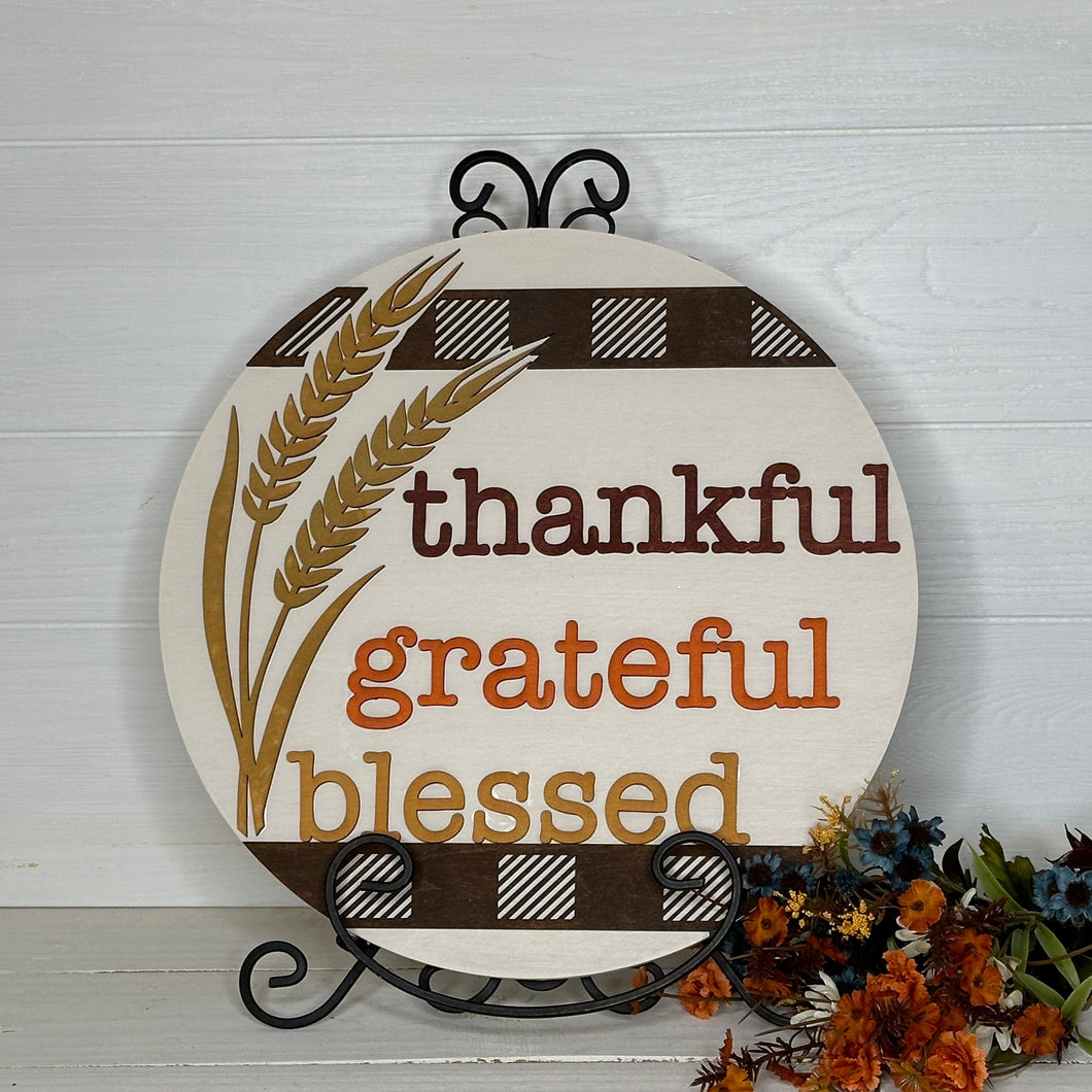 Thankful Grateful Blessed - Wheat 3D Door Hanger