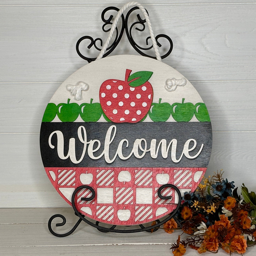 Welcome - Apple Buffalo Check Polka Dot 3D Door Hanger