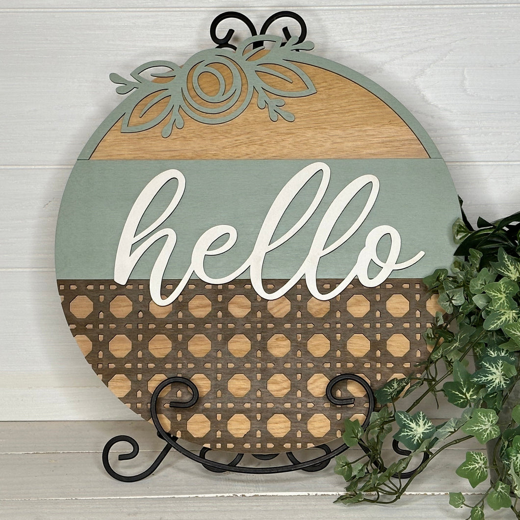 Hello - Flower & Rattan 3D Door Hanger