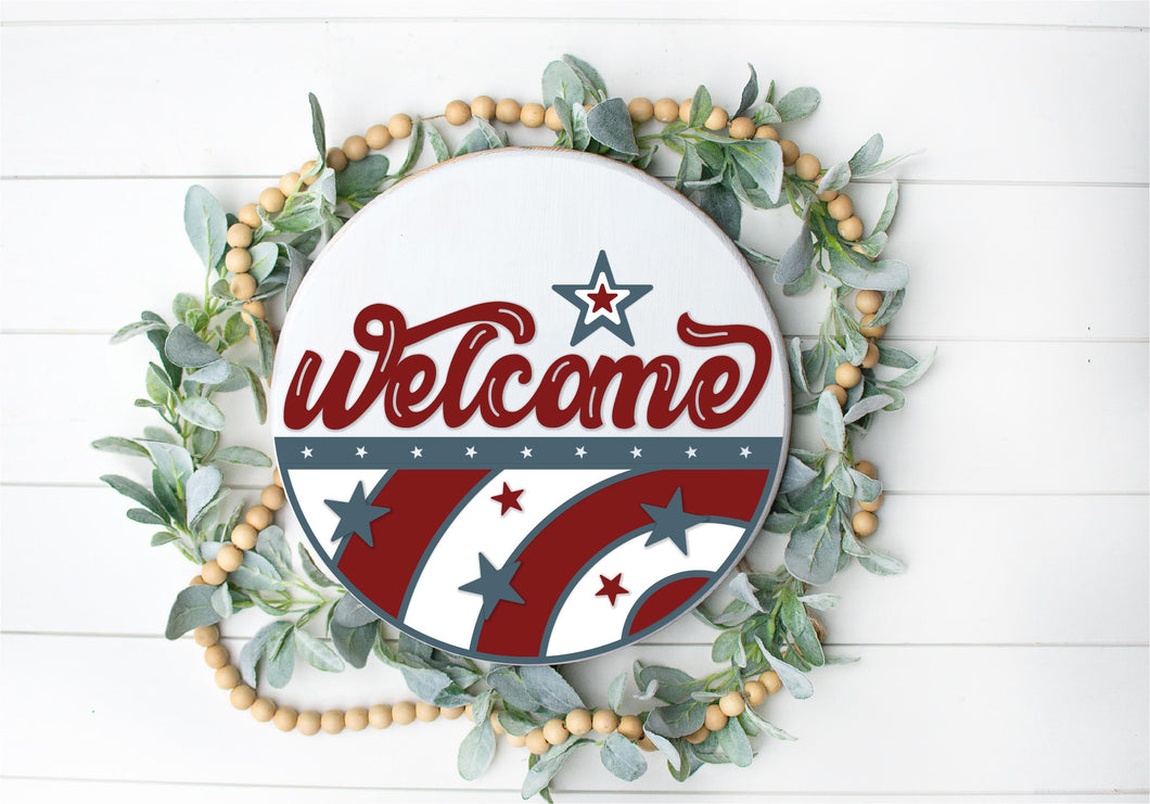 Welcome - Retro Patriotic 3D Door Hanger