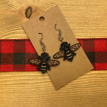 Load image into Gallery viewer, Baby Bee Engraved Wood Dangle Earrings
