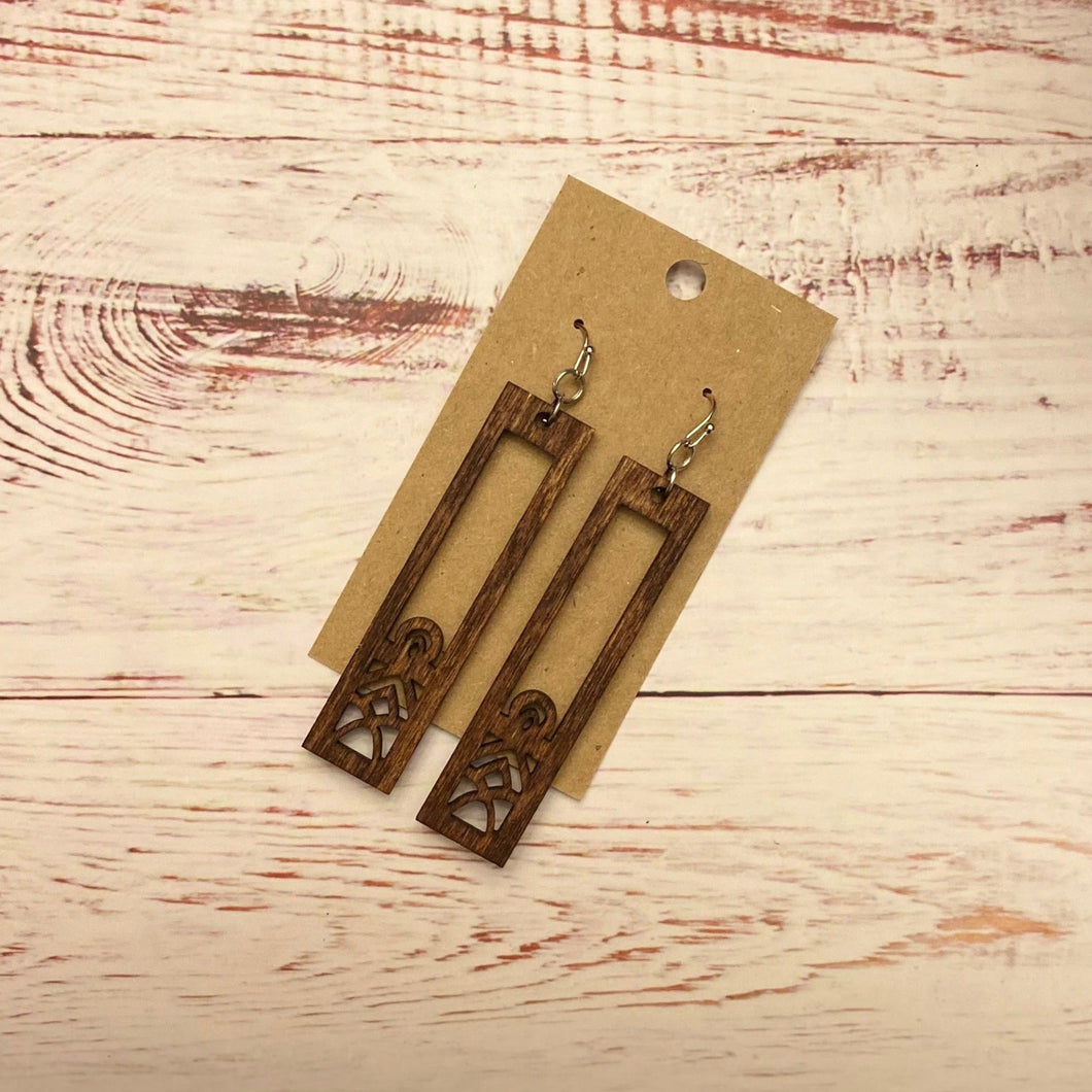 Rectangle Window Design Wood Earrings