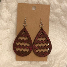 Load image into Gallery viewer, Chevron Teardrop Design Wood Earrings
