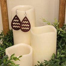 Load image into Gallery viewer, Chevron Teardrop Design Wood Earrings
