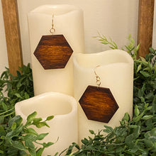 Load image into Gallery viewer, Sunset Hexagon Design Wood Earrings
