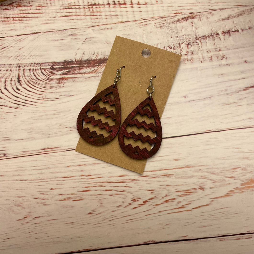 Chevron Teardrop Design Wood Earrings